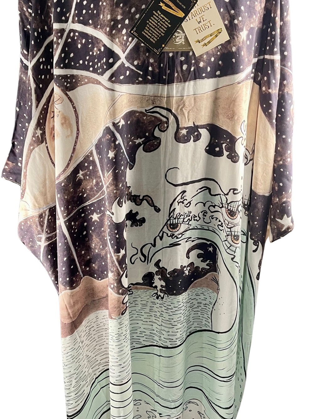 Celestial Print Longline Open Front Kimono - Black, Cream & Mint - Picture 2 of 7
